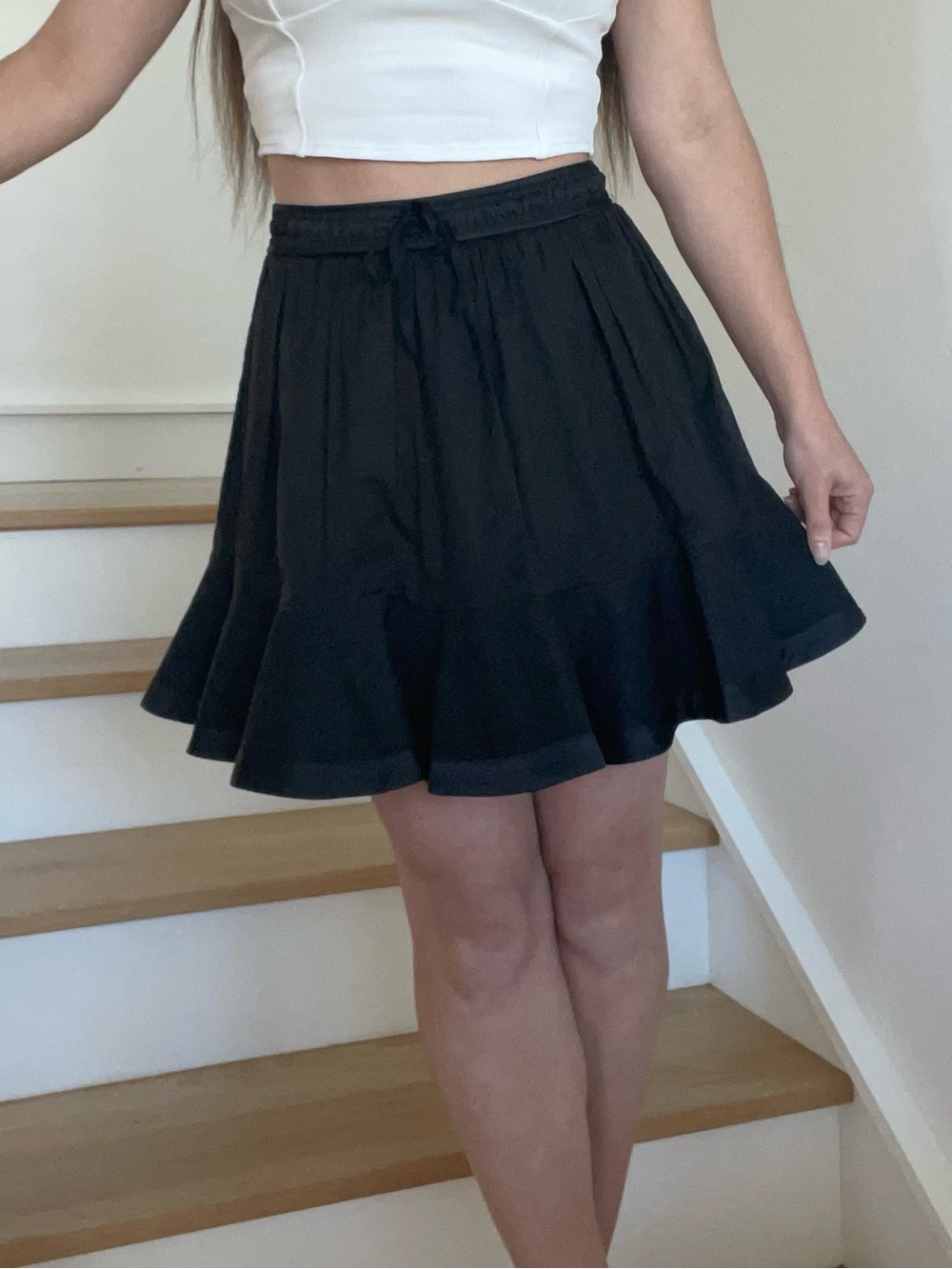 Rebecca Minkoff Evaline Cotton Black Bow Ribbon A-Line Flowy Skirt Size Small